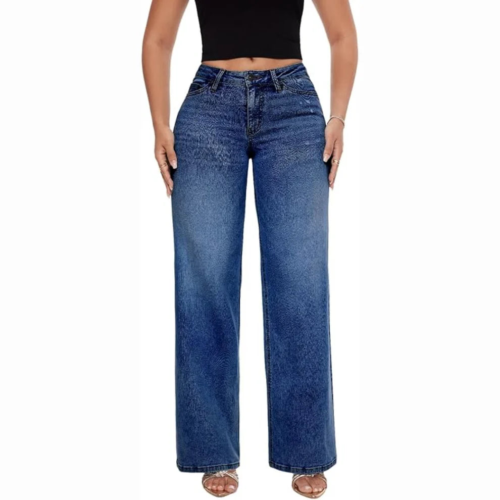 Mid-Low Rise Stretch Wide-Leg Baggy Jeans