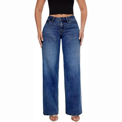 Mid-Low Rise Stretch Wide-Leg Baggy Jeans