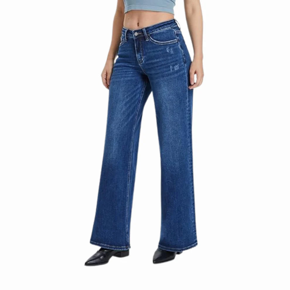 Mid-Low Rise Stretch Wide-Leg Baggy Jeans